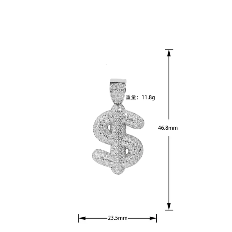 Iced Out 925 Sterling Moissanite Dollar Sign Necklace - Image 4