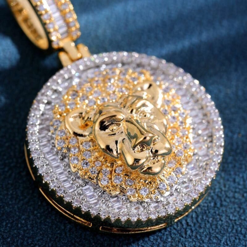 Iced Out Two Tone Gold Lion Medallion Necklace - Image 6