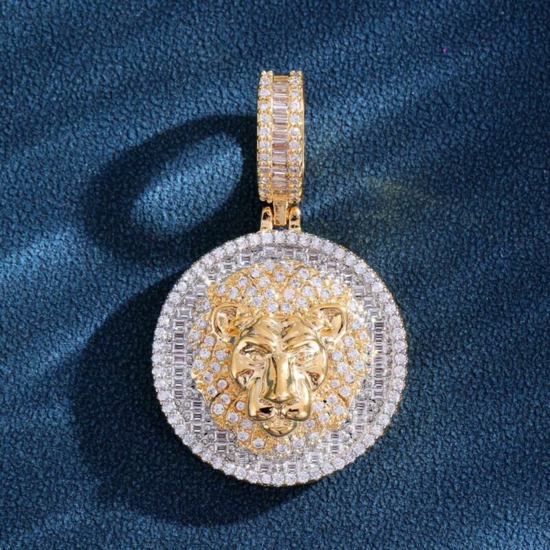 Iced Out Two Tone Gold Lion Medallion Necklace - Image 3