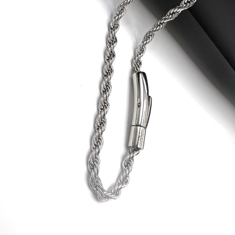 Thick Twisted Silver Rope Bracelet - Image 3