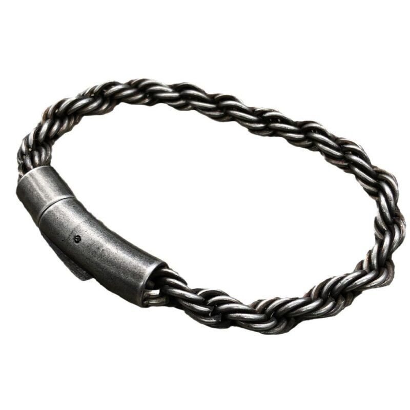 Thick Twisted Silver Rope Bracelet - Image 4