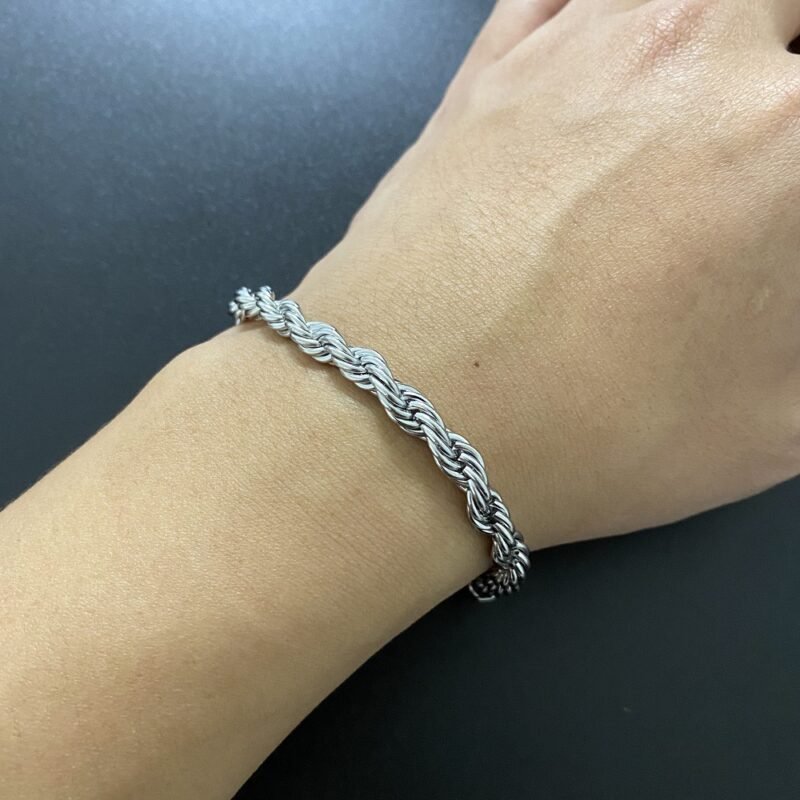 Thick Twisted Silver Rope Bracelet - Image 5