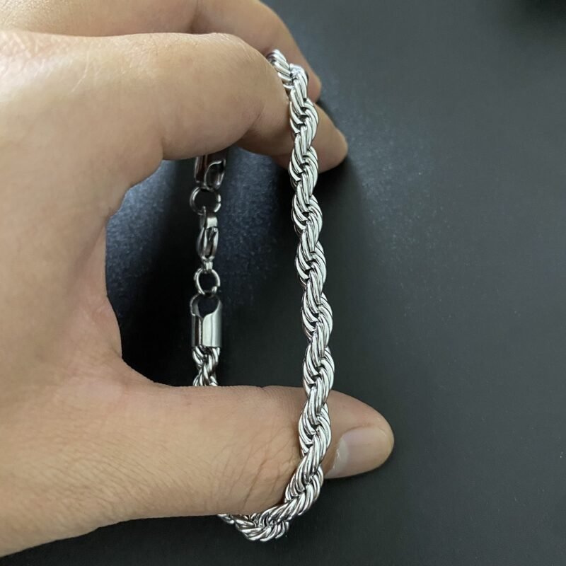 Thick Twisted Silver Rope Bracelet - Image 6