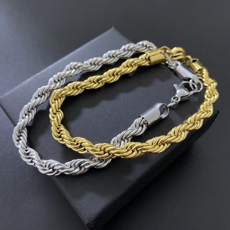Thick Twisted Silver Rope Bracelet