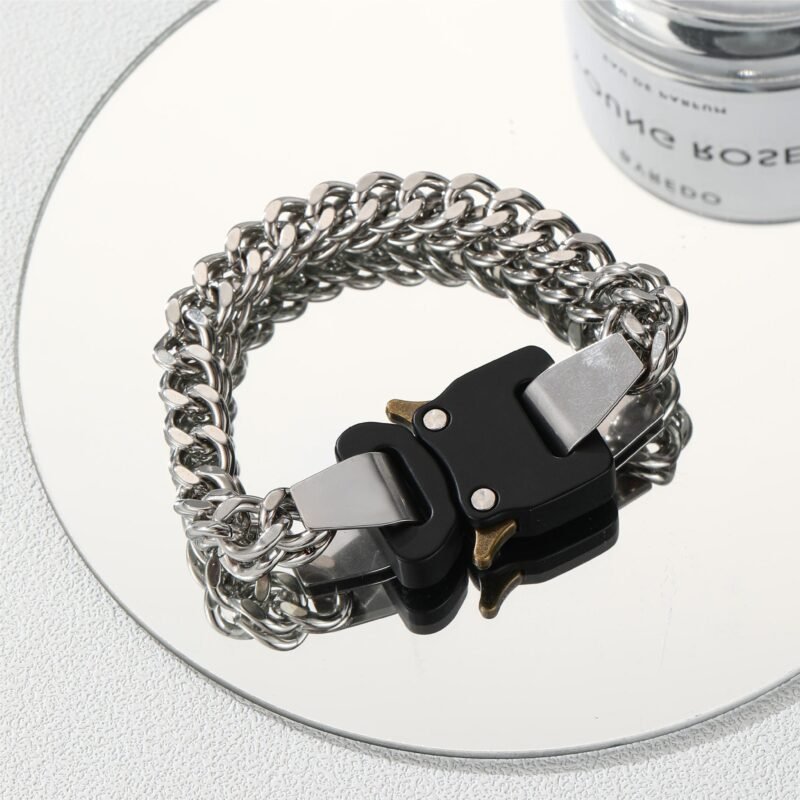 Black Tactical Buckle-Link Fashion Bracelet - Image 2
