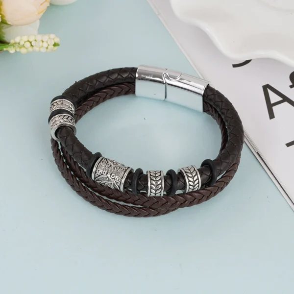 Dual-Layer Wooven Leather Bracelet - Image 2