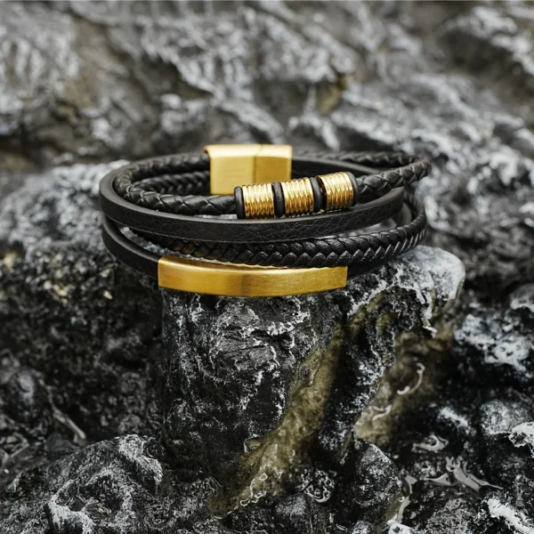 Multi-Layered Men’s Braided Leather Bracelet - Image 6