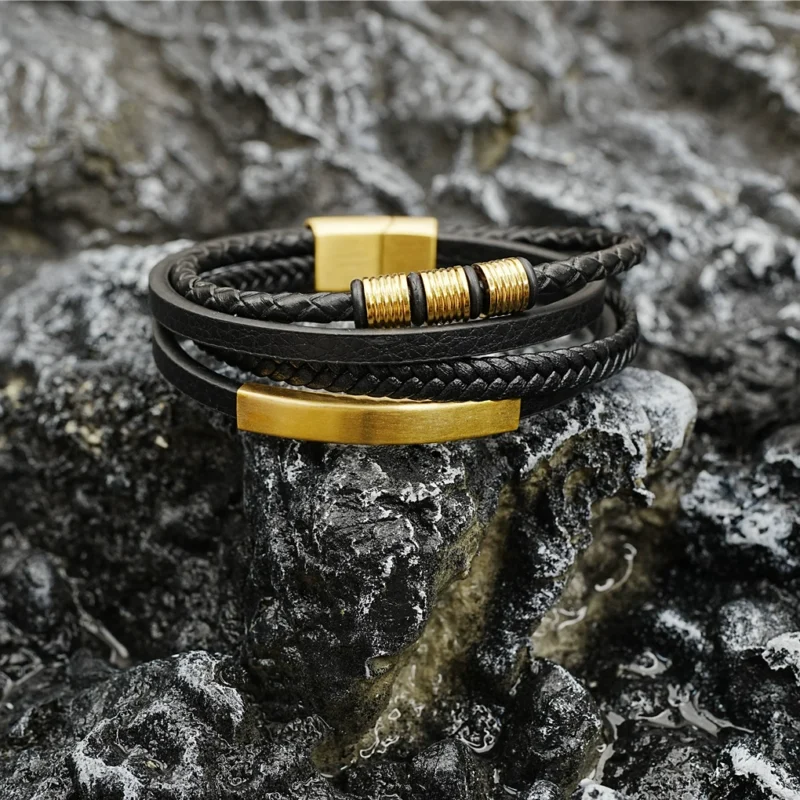 Multi-Layered Men’s Braided Leather Bracelet - Image 6