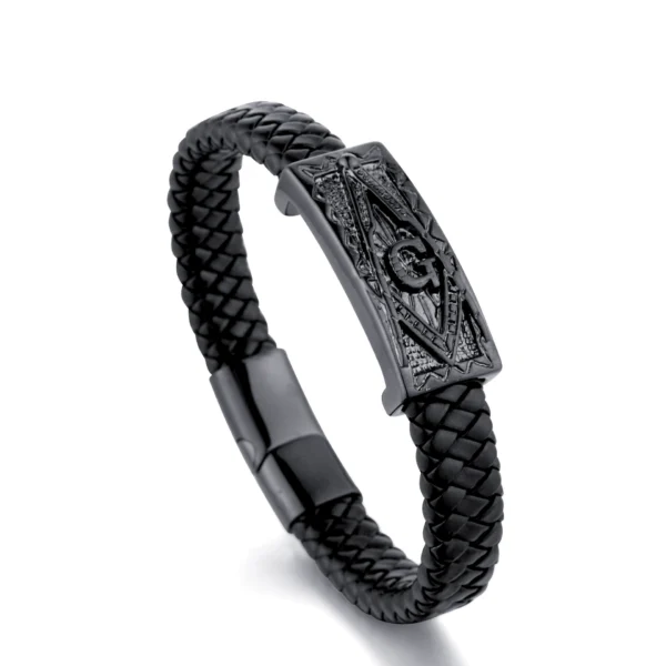 Black Guardian Eye Leather Freemason Bracelet - Image 3
