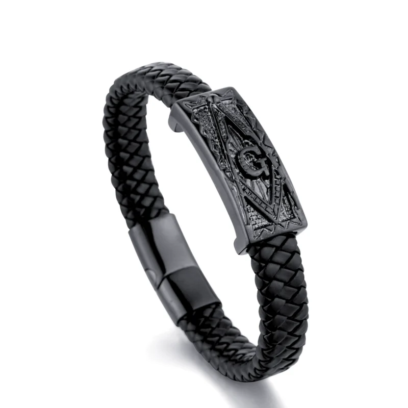Black Guardian Eye Leather Freemason Bracelet - Image 3