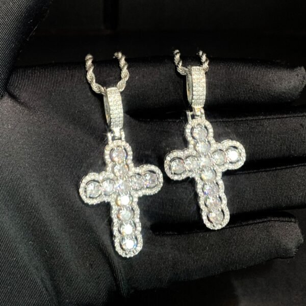 Iced Out Tennis Cross Pendant Necklace
