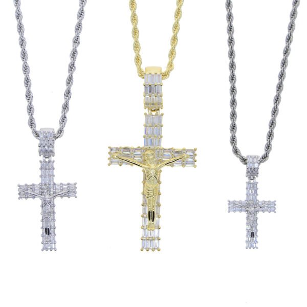 Iced Out Baguette Crucifix Cross Necklace - Image 3