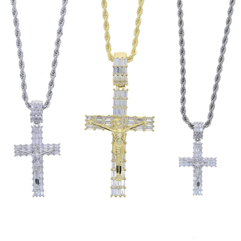 Iced Out Baguette Crucifix Cross Necklace - Image 3