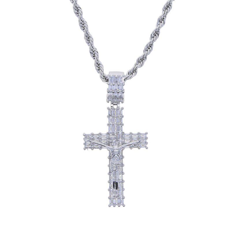 Iced Out Baguette Crucifix Cross Necklace - Image 2