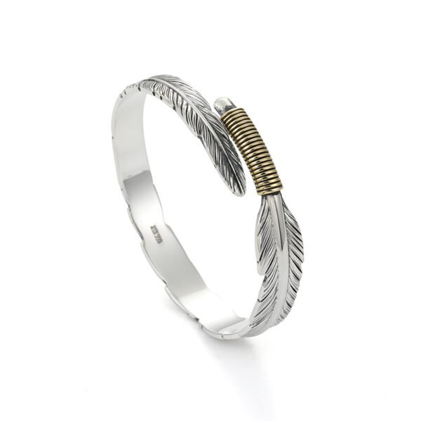 Antique Feather Cuff Silver Bracelet - Image 7