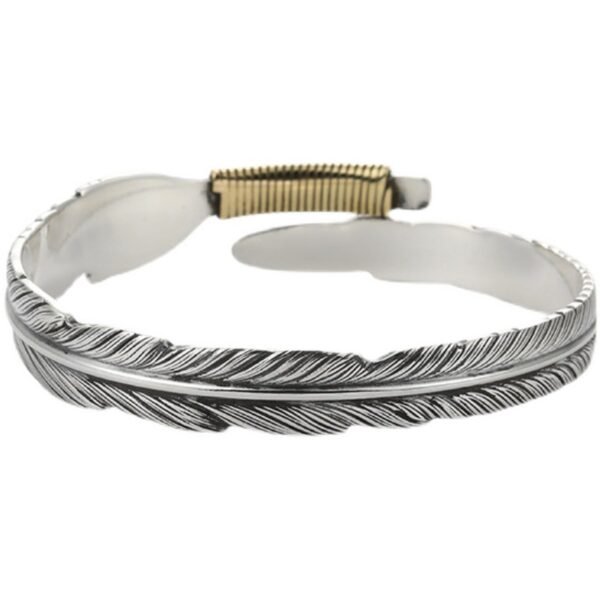 Antique Feather Cuff Silver Bracelet - Image 2