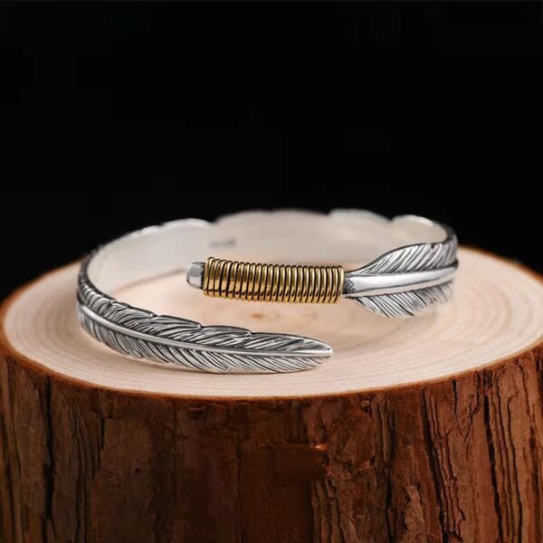 Antique Feather Cuff Silver Bracelet - Image 3