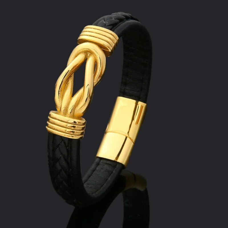 Infinity Braided Black Leather Bracelet