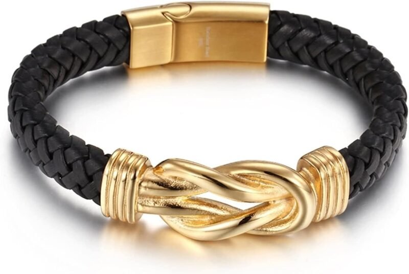 Infinity Braided Black Leather Bracelet - Image 4