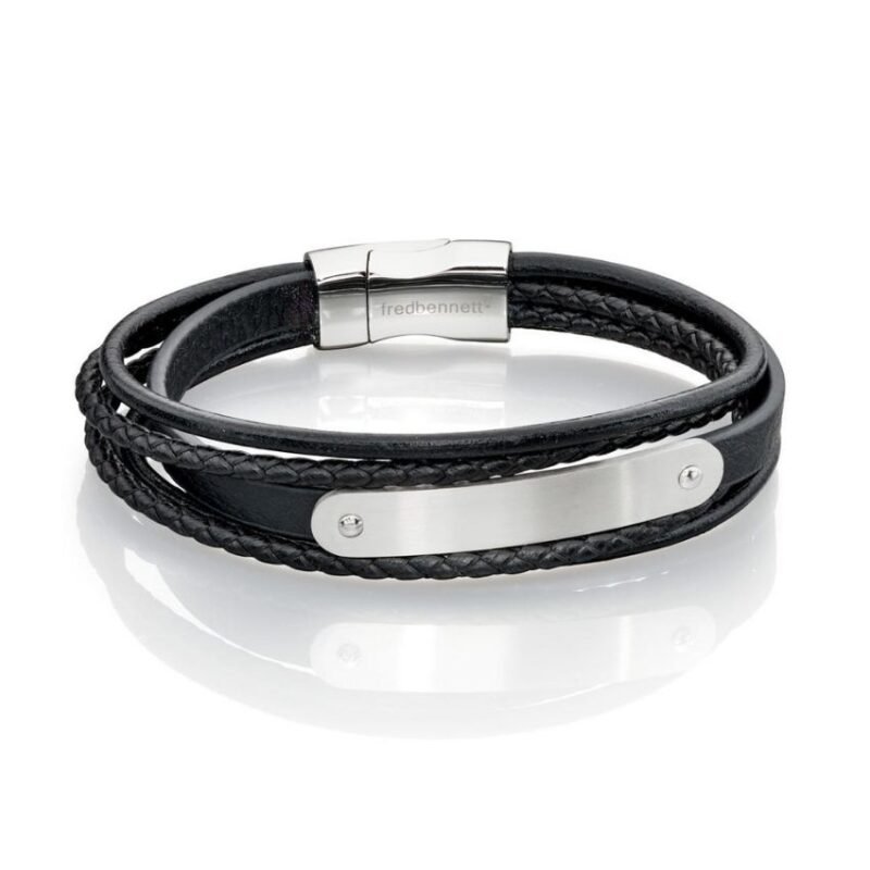 Black Multi-Layer Leather Wrap Cuff  Bracelet - Image 7