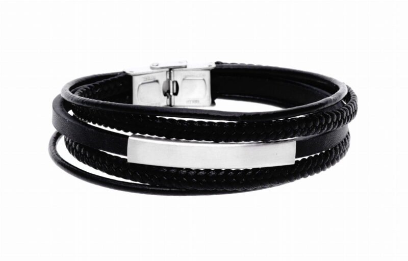 Black Multi-Layer Leather Wrap Cuff  Bracelet - Image 2