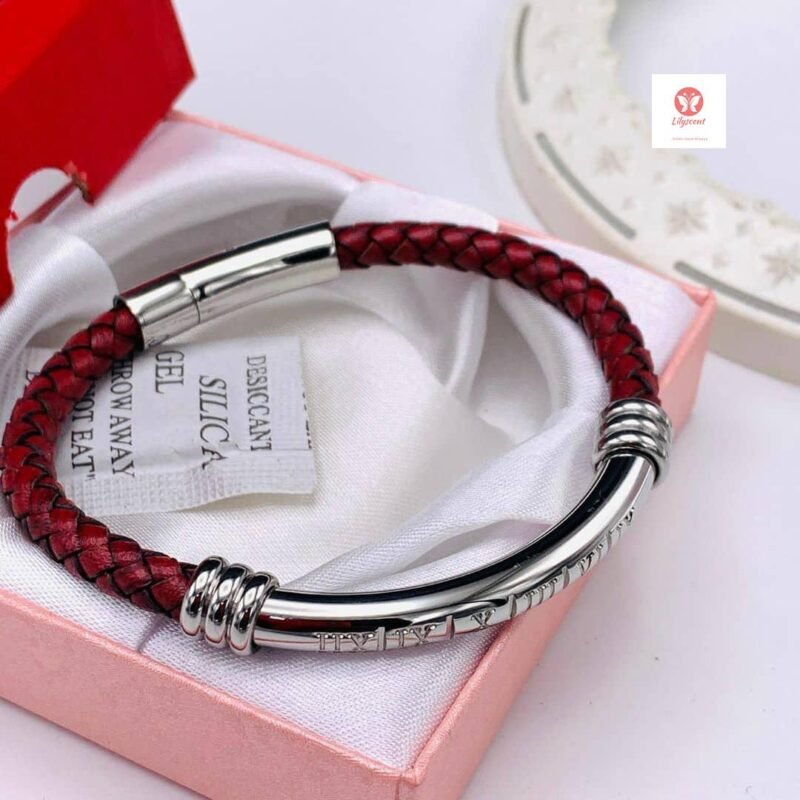 Premium Braided Arc Leather Bracelet - Image 2