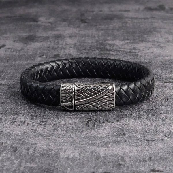 Black Leather Sword Bracelet - Image 3