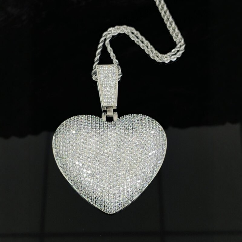 Silver Iced Out Heart Pendant Necklace