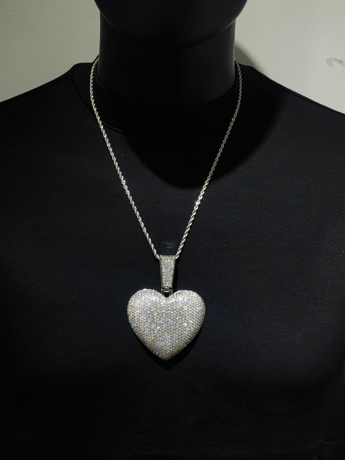 Silver Iced Out Heart Pendant Necklace - Image 2