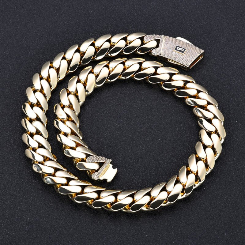Gold Plated Iced Out Clasp Cuban Chain Necklace - Image 3
