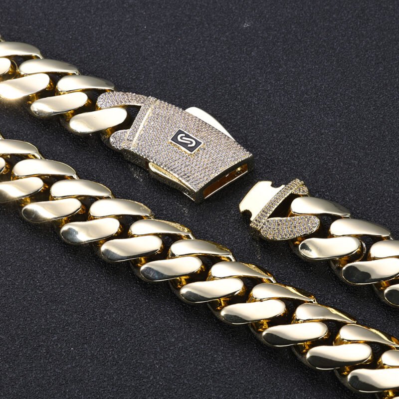 Gold Plated Iced Out Clasp Cuban Chain Necklace - Image 2