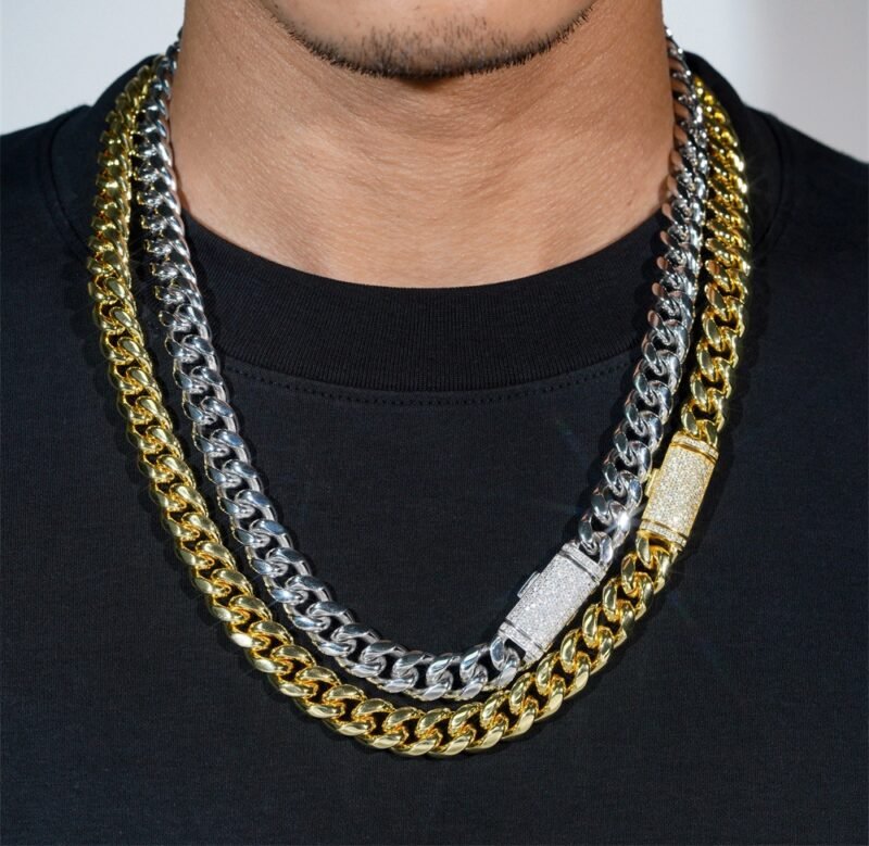 Silver Cuban Link Iced Out Clasp Necklace - Image 6
