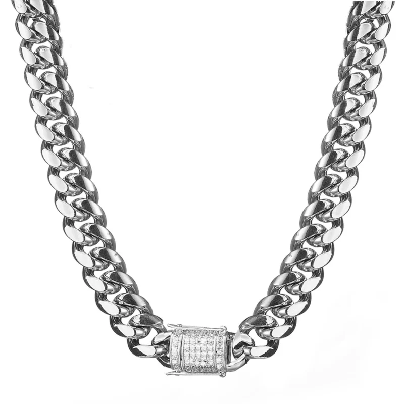 Silver Cuban Link Iced Out Clasp Necklace - Image 4