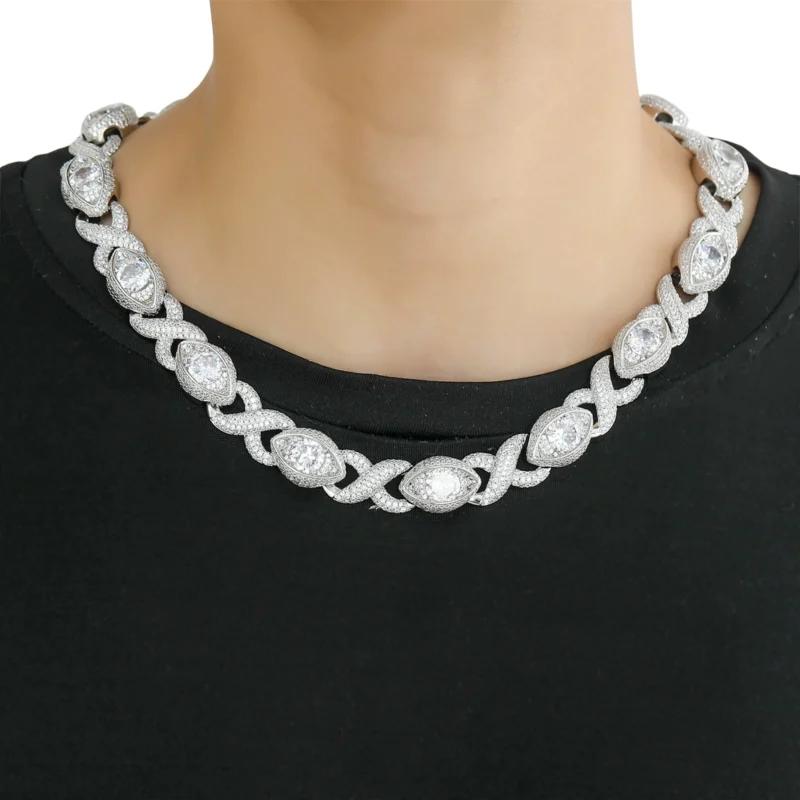 Silver Plated Iced Out Stone Cuban Necklace - Image 4