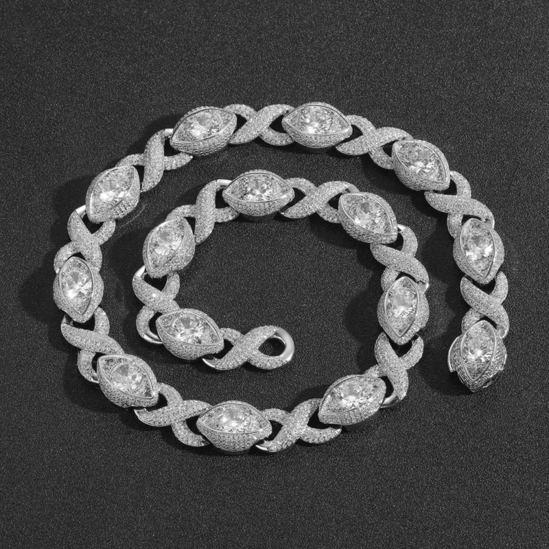 Silver Plated Iced Out Stone Cuban Necklace