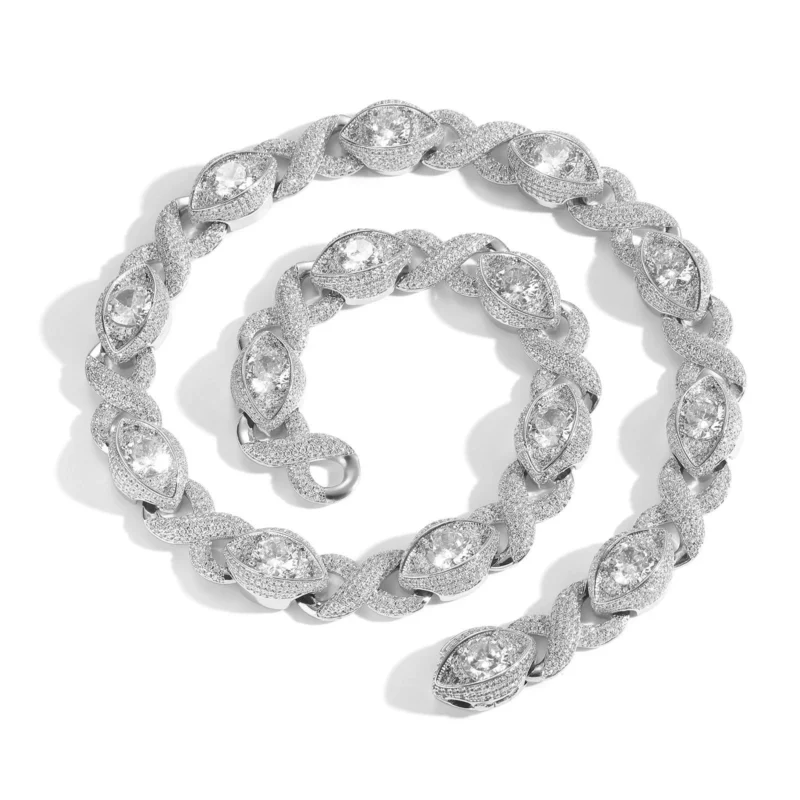 Silver Plated Iced Out Stone Cuban Necklace - Image 2