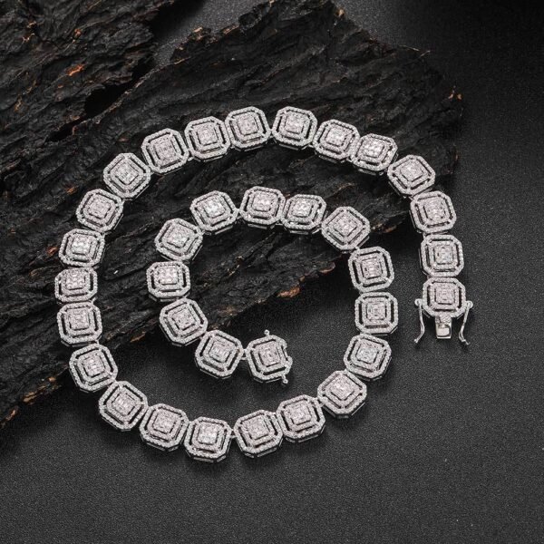 Iced Out Silver Square Link Necklace