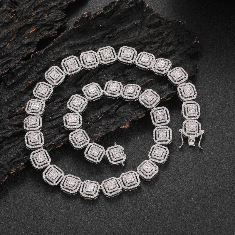 Iced Out Silver Square Link Necklace