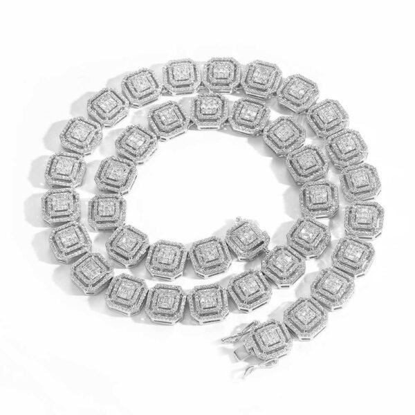 Iced Out Silver Square Link Necklace - Image 4
