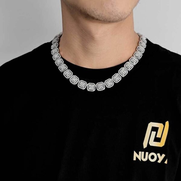 Iced Out Silver Square Link Necklace - Image 2