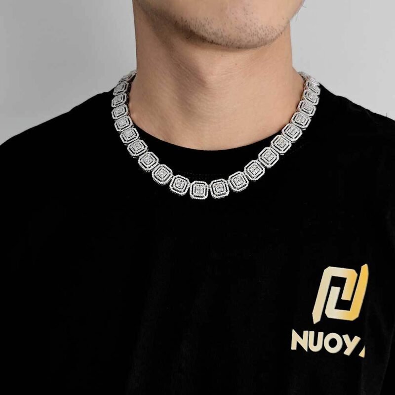 Iced Out Silver Square Link Necklace - Image 2