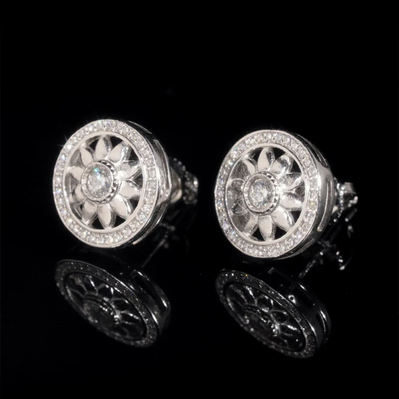 Radiant Wheel VVS Moissanite Silver Earrings