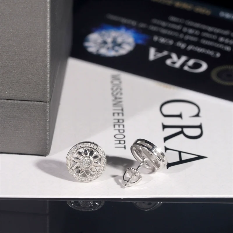 Radiant Wheel VVS Moissanite Silver Earrings - Image 3