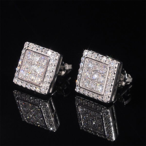 Iced Out VVS Moissanite Silver Square Stud Earrings