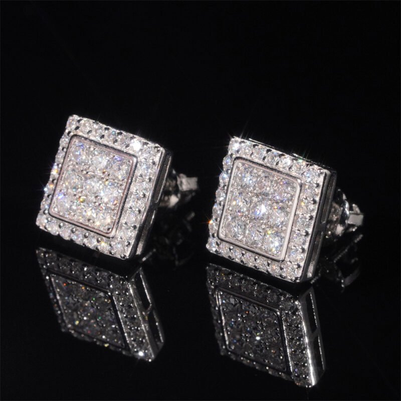 Iced Out VVS Moissanite Silver Square Stud Earrings