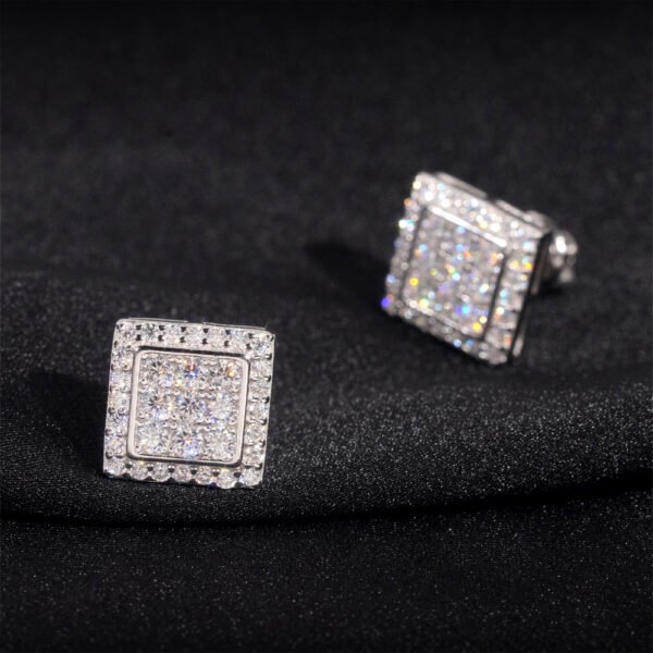 Iced Out VVS Moissanite Silver Square Stud Earrings - Image 5