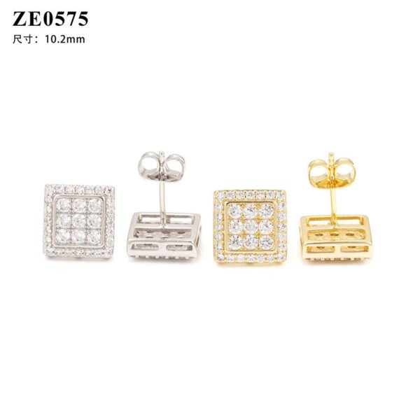 Iced Out VVS Moissanite Silver Square Stud Earrings - Image 3