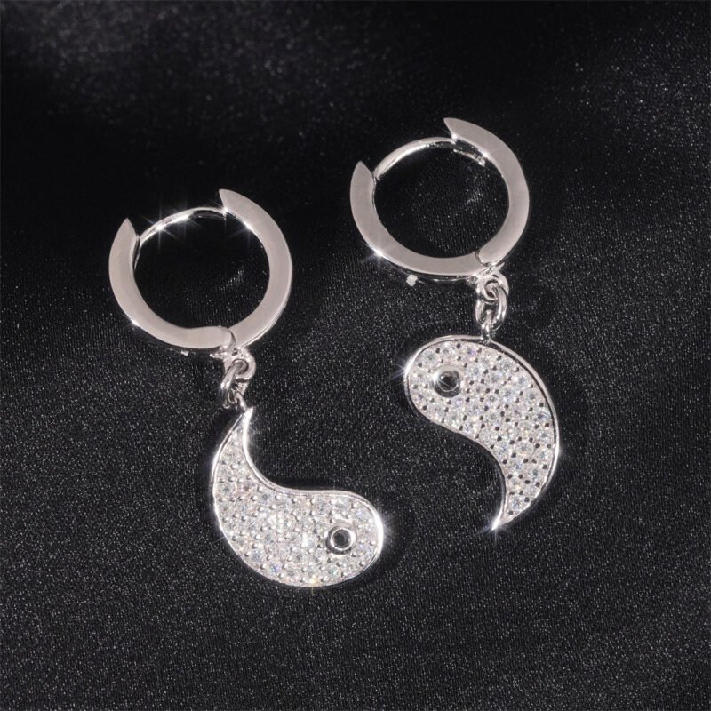 Iced 925 Silver ☯️ Yin-Yang VVS Moissanite Dangle Earrings