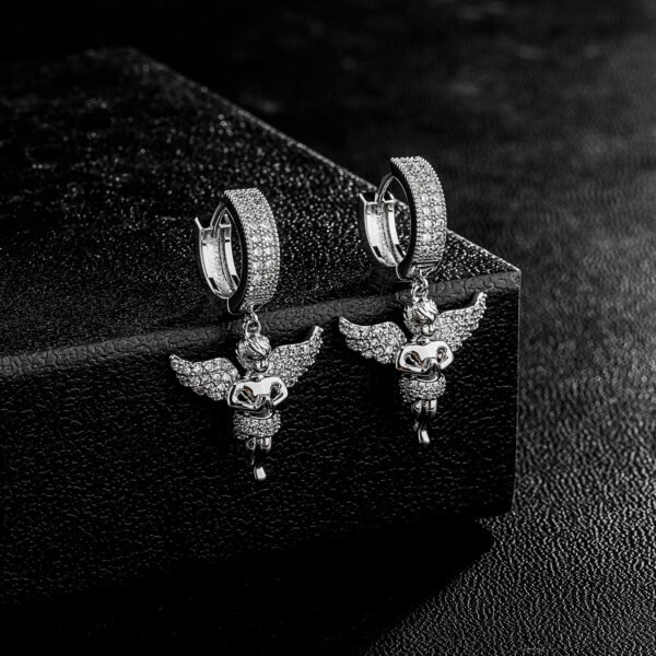Iced Guardian Angel VVS Moissanite Silver Earrings - Image 4