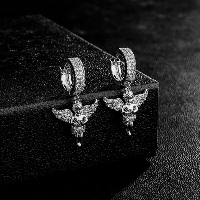 Iced Guardian Angel VVS Moissanite Silver Earrings - Image 4